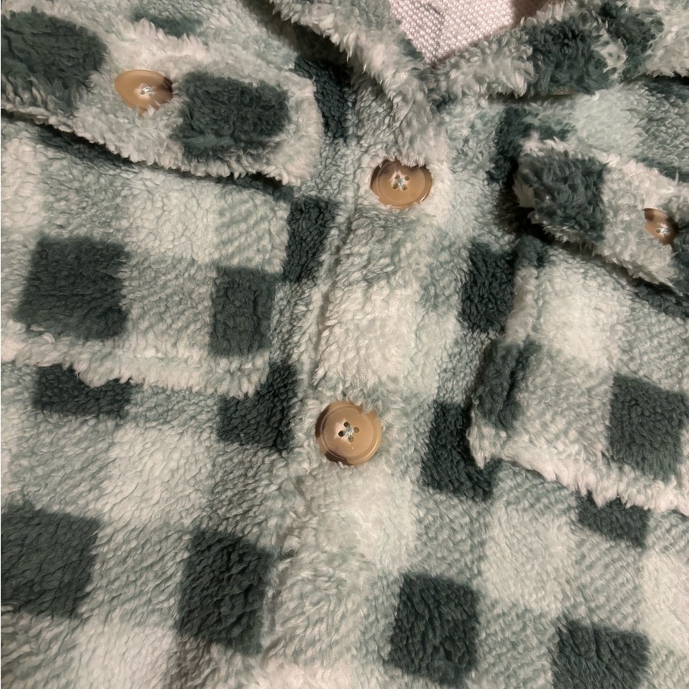 Art Class Girls' Faux Shearling Plaid Shacket - Teal Green - Picture 5 of 5
